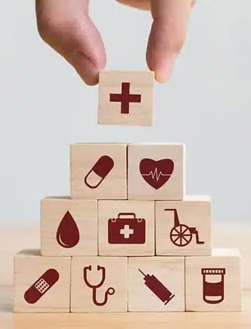 Wooden Blocks with health or medical related icon